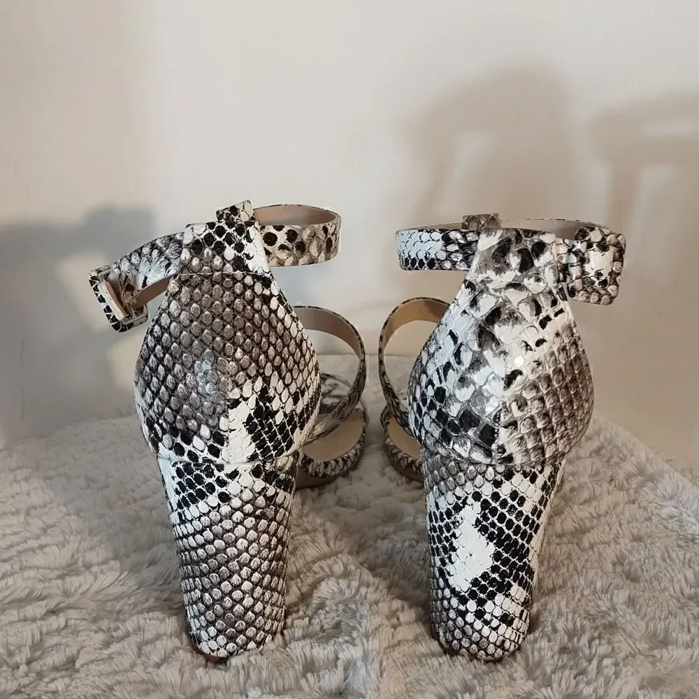 Qupid Snakeskin Print Strappy Sandals